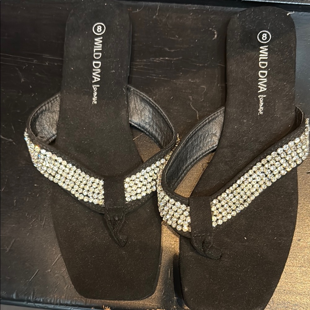Wild Diva Black Sandals with Rhinestones
